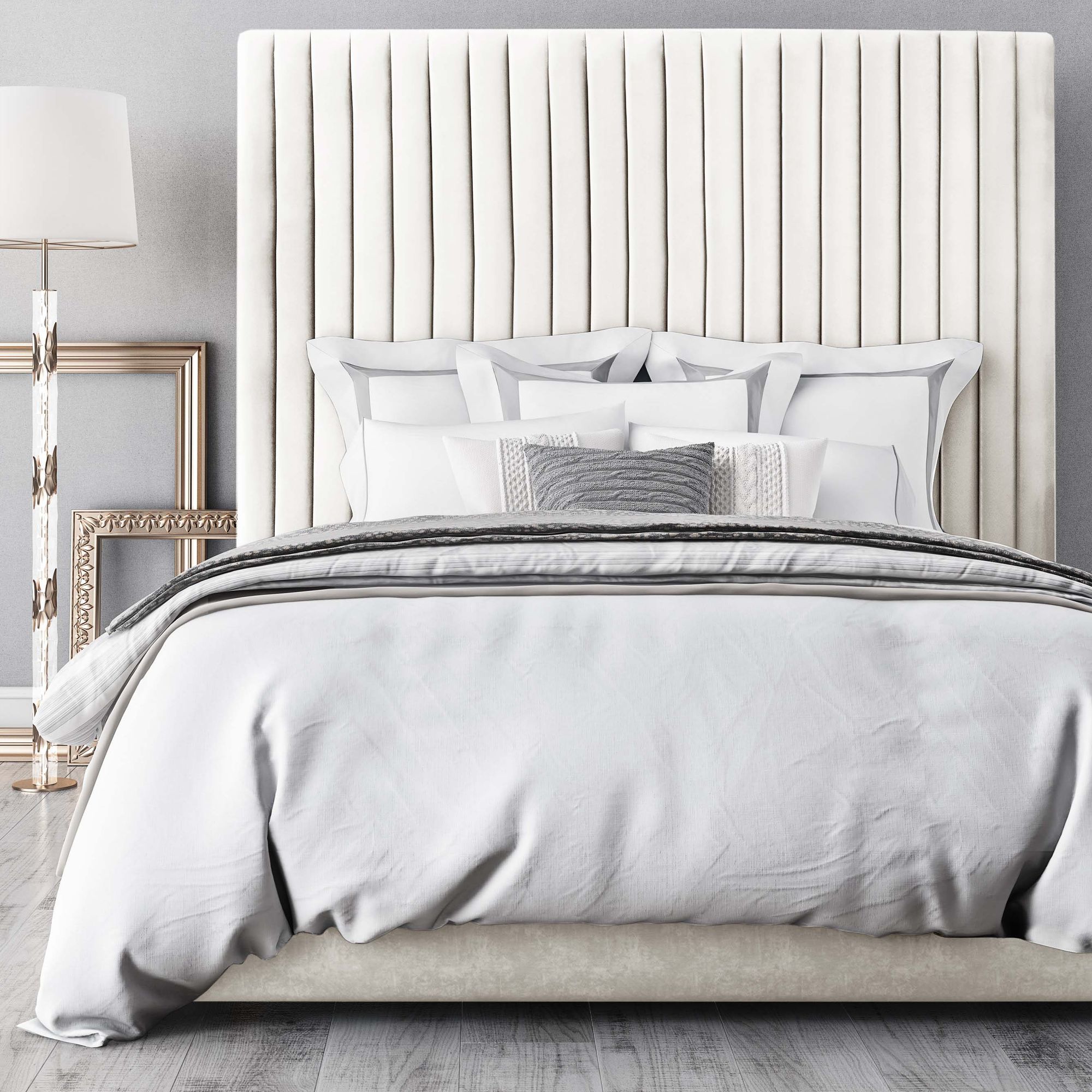 Thumbnail1 of TOV Arabelle 81" Wide Modern White Velvet Tufted Headboard King Bed