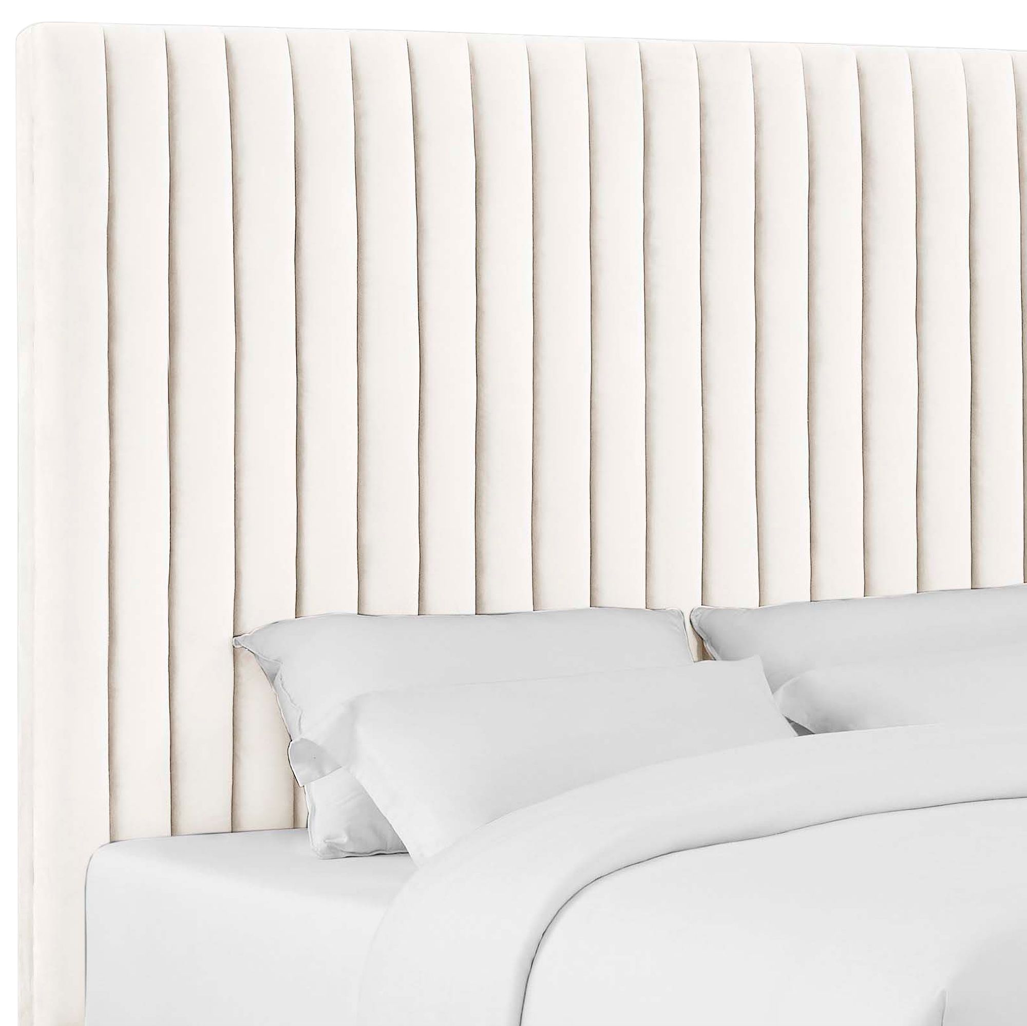 Thumbnail3 of TOV Arabelle 81" Wide Modern White Velvet Tufted Headboard King Bed more views
