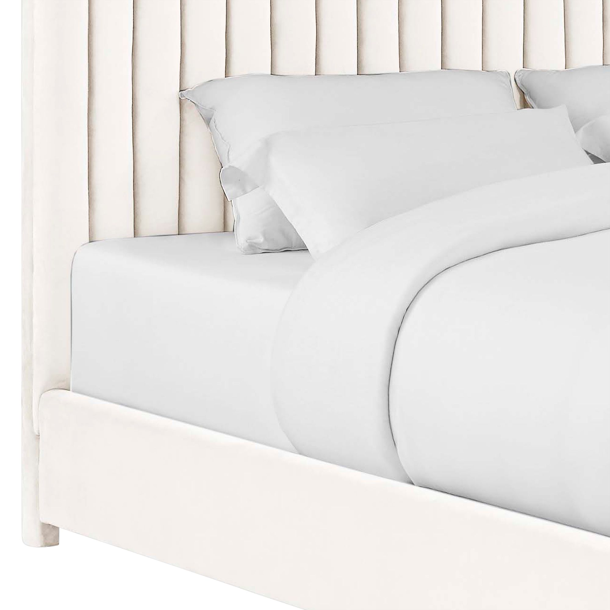 Thumbnail4 of TOV Arabelle 81" Wide Modern White Velvet Tufted Headboard King Bed more views