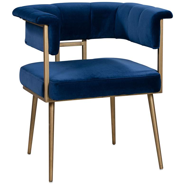 Image 1 TOV Astrid 26" Wide Navy Blue Velvet Dining Chair with Rolled Arms