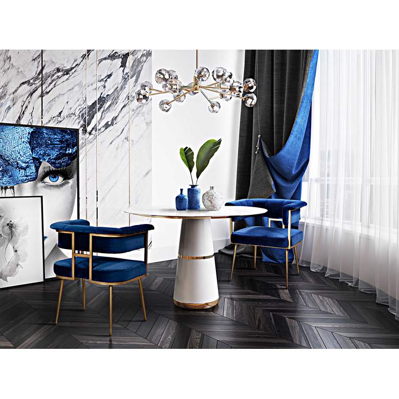 Image 7 TOV Astrid 26" Wide Navy Blue Velvet Dining Chair with Rolled Arms more views
