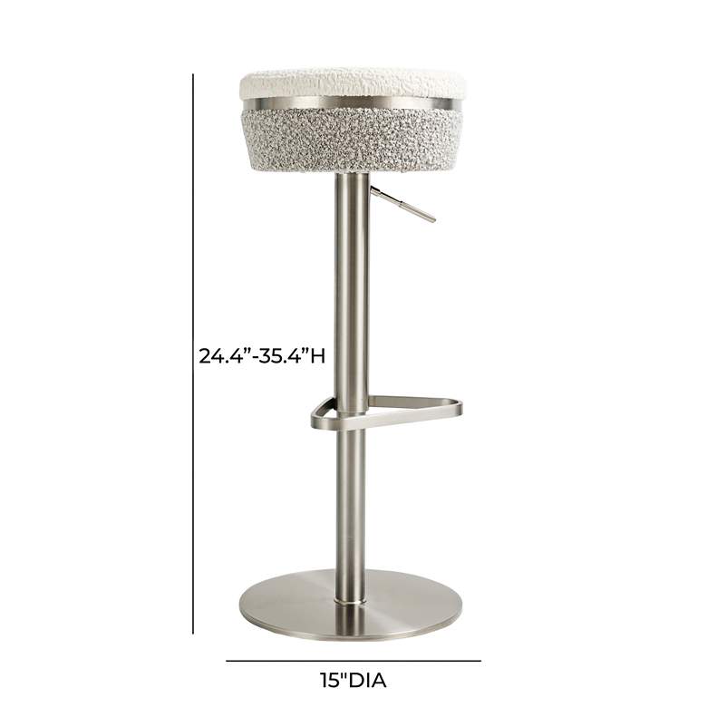 Image 6 TOV Astro Adjustable Height Modern White and Gray Boucle Swivel Stool more views
