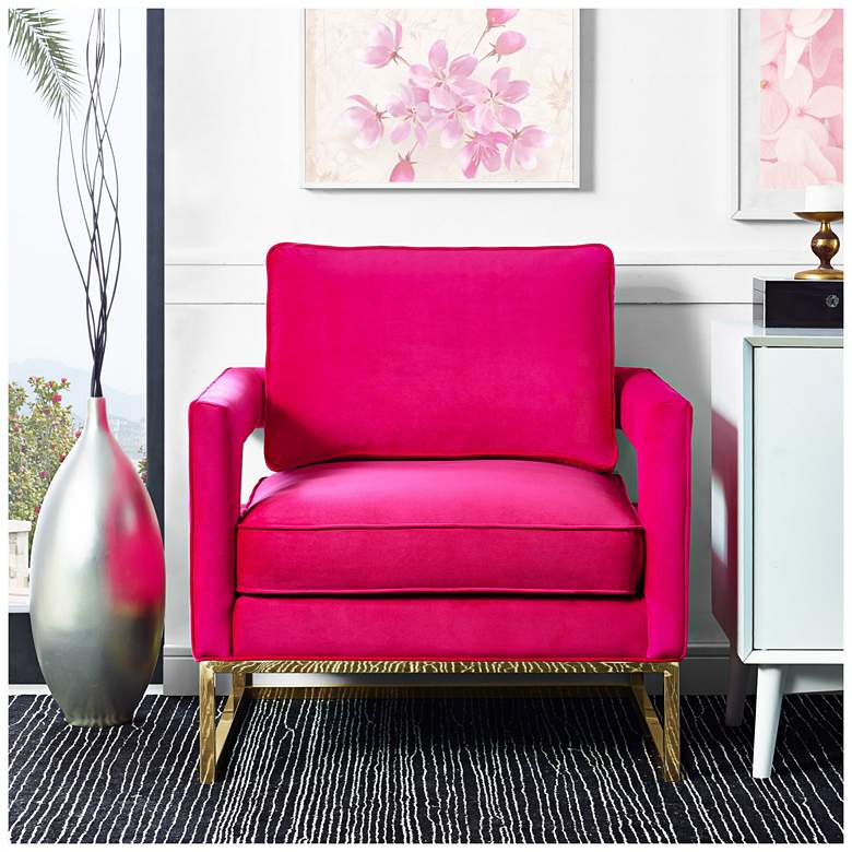 Image 2 TOV Avery 33 1/2" Wide Gold and Pink Velvet Modern Accent Chair more views
