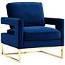 2_TOV Avery 33 1/2" Wide Modern Navy Blue Upholstered Velvet Armchair more views