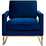 5_TOV Avery 33 1/2" Wide Modern Navy Blue Upholstered Velvet Armchair more views