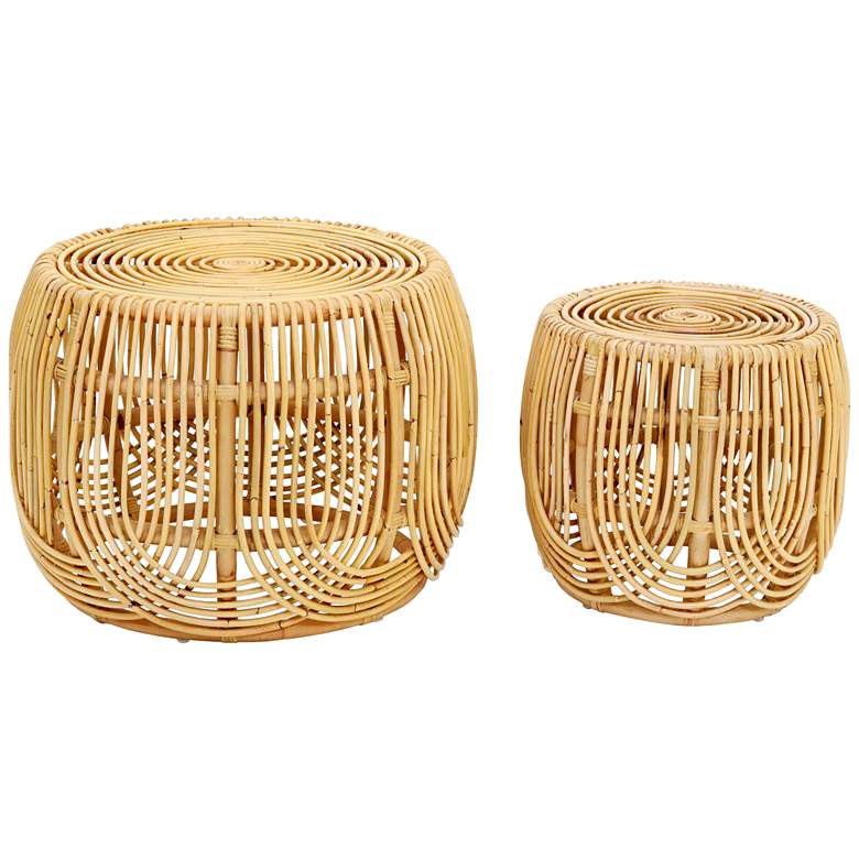 Image 1 TOV Azrina Natural Rattan Wood Nesting Tables Set of 2