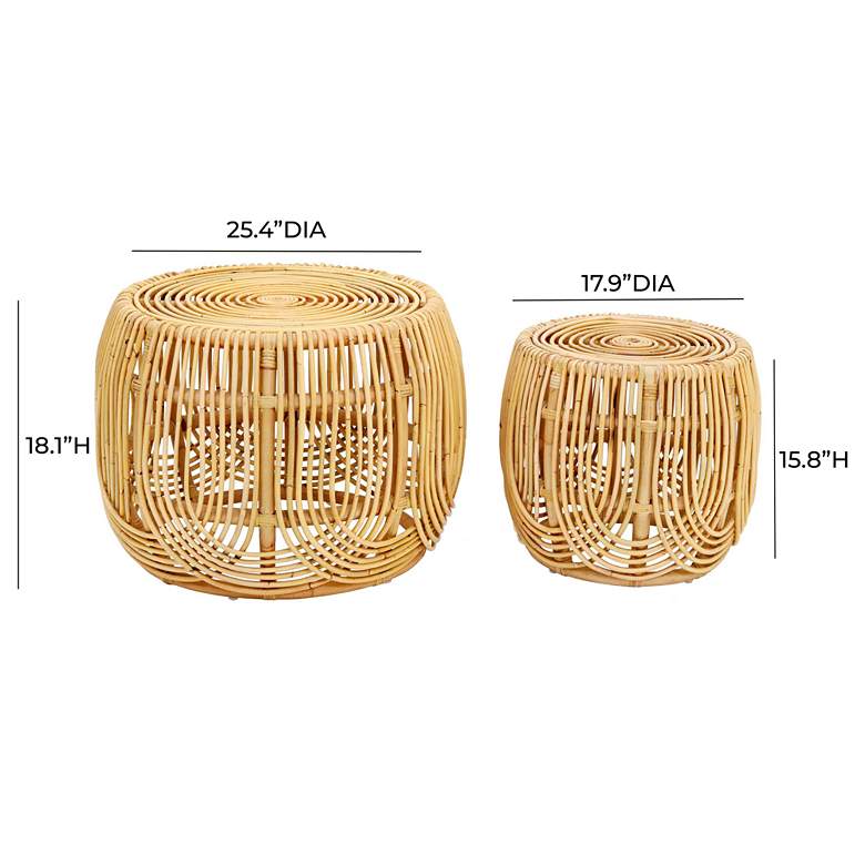 Image 6 TOV Azrina Natural Rattan Wood Nesting Tables Set of 2 more views