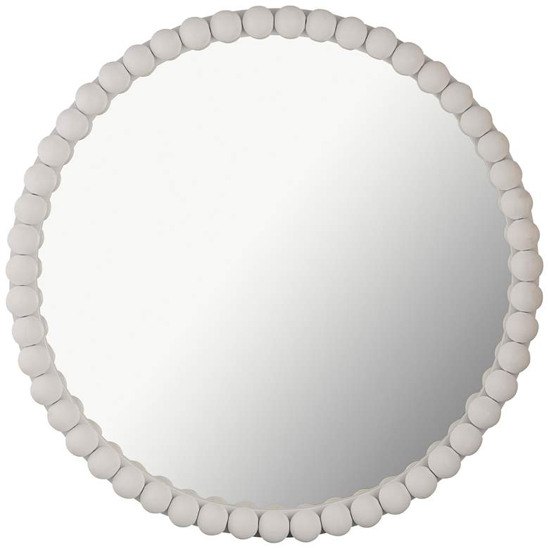 Image 6 TOV Baria 30" Round Painted White Wooden Beaded Wall Mirror more views