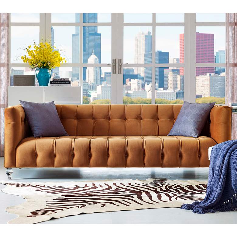 Image 1 TOV Bea 90 1/2" Wide Cognac Velvet Button Tufted Modern Sofa