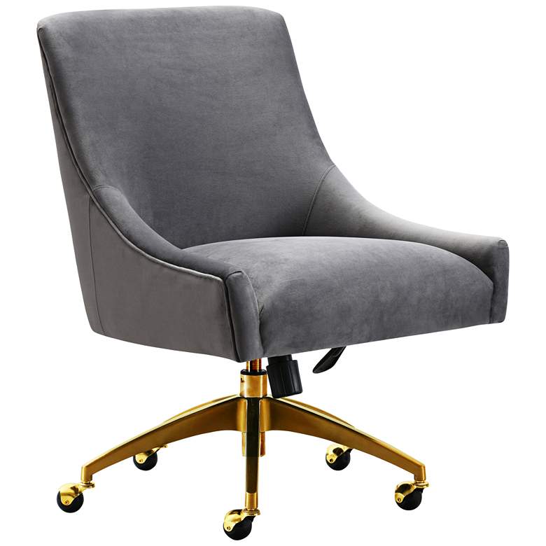 Image 1 TOV Beatrix 27 1/2" Wide Gray Velvet Adjustable Swivel Office Chair