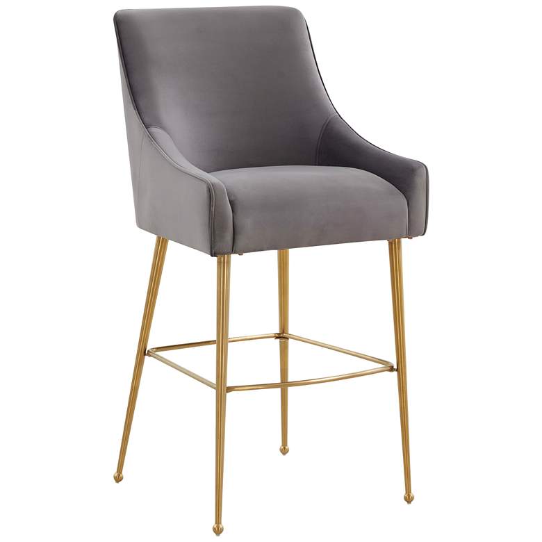 Image 1 TOV Beatrix 30 3/4" Dark Gray Velvet Fabric Modern Bar Stool