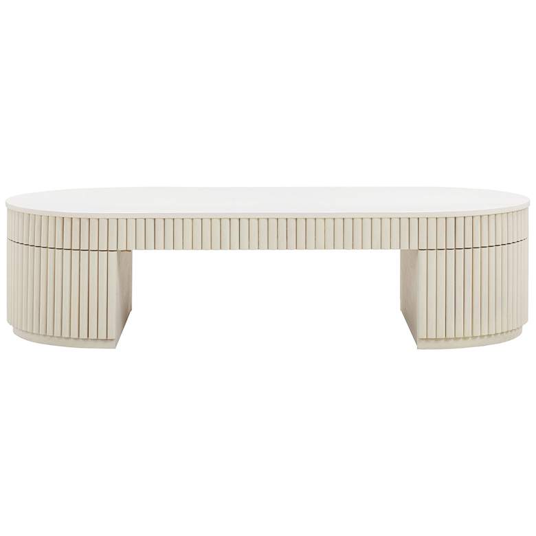 Image 5 TOV Bella 47 3/4" Wide Deco Oval Cream Wood Coffee Table more views