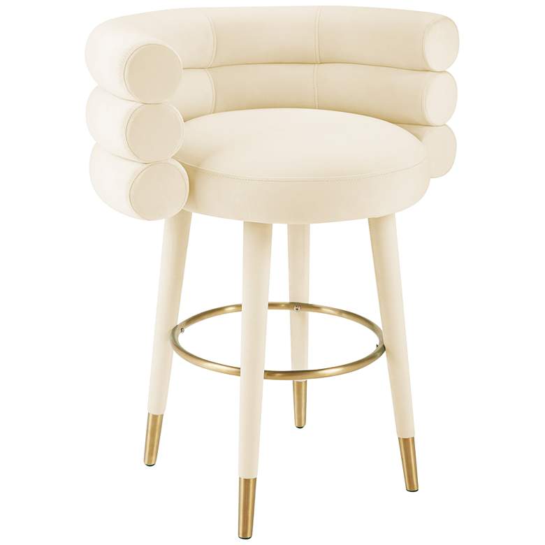 Image 1 TOV Betty 26 1/4" Gold ands Cream Velvet Fabric Modern Counter Stool
