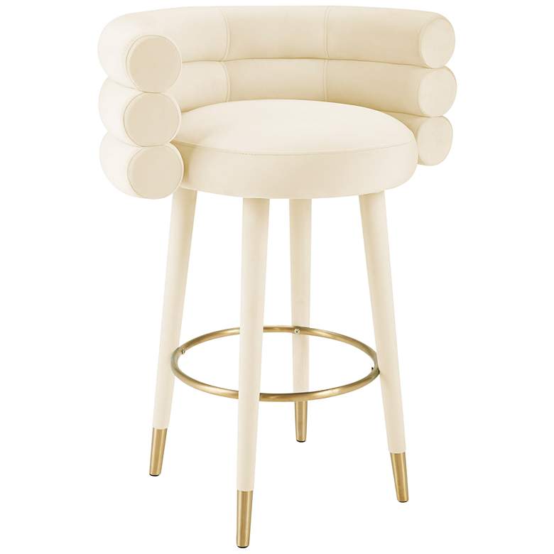 Image 1 TOV Betty 30 1/4" Cream Velvet Fabric Modern Bar Stool
