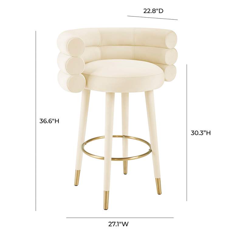 Image 4 TOV Betty 30 1/4" Cream Velvet Fabric Modern Bar Stool more views