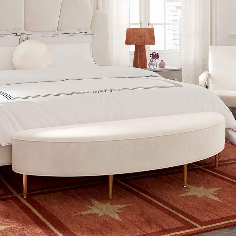 Image 1 TOV Bianca 59 3/4" Wide Modern Cream Velvet Fabric Full Bench