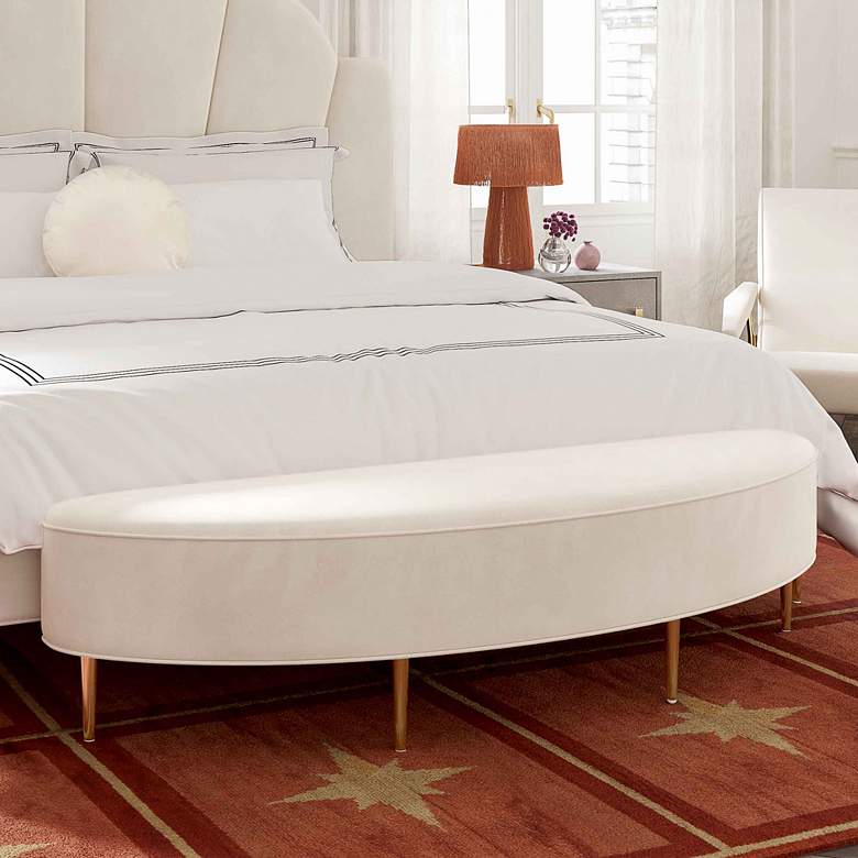Image 2 TOV Bianca 82" Wide Cream Velvet Fabric Modern King Bench