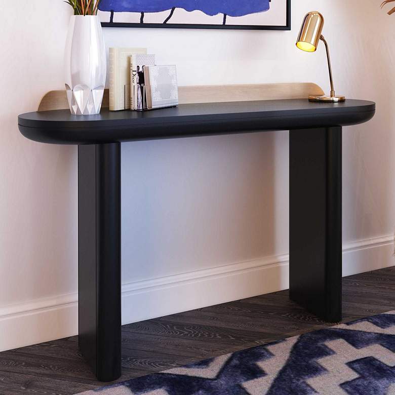 Image 1 TOV Braden 48" Wide Dark Black and Brass Desk Console Table