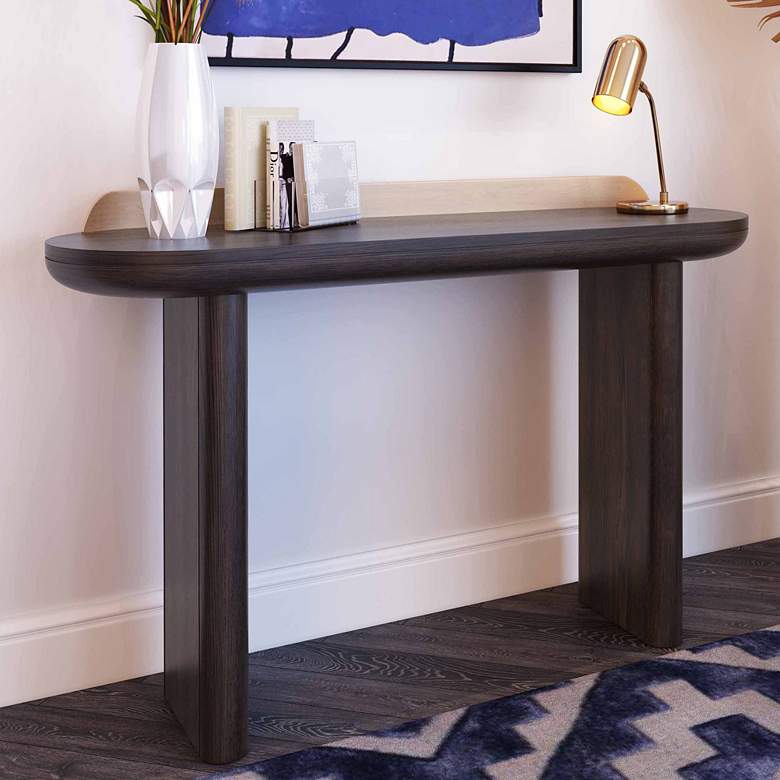 Image 1 TOV Braden 48" Wide Modern Dark Brown and Brass Desk Console Table