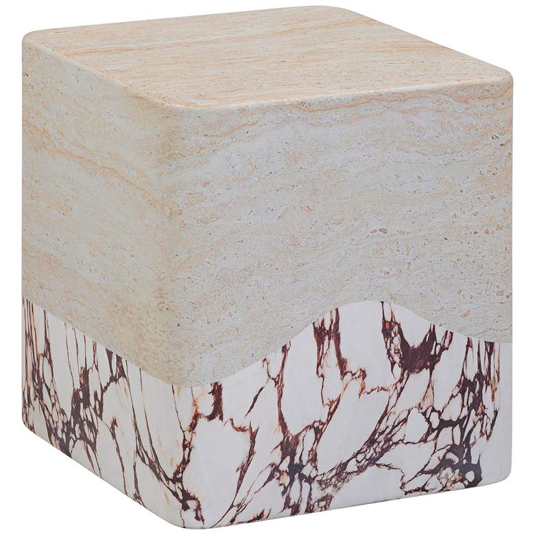 Image 2 TOV Brut 18" Wide Faux Travertine Modern Outdoor Side Table