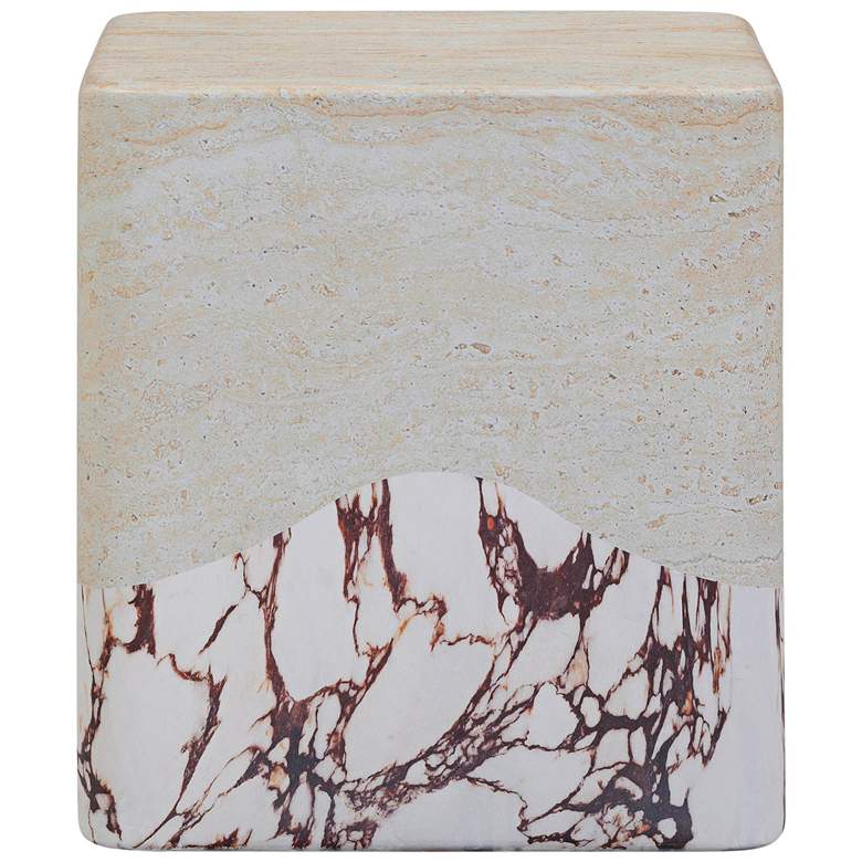 Image 5 TOV Brut 18" Wide Faux Travertine Modern Outdoor Side Table more views