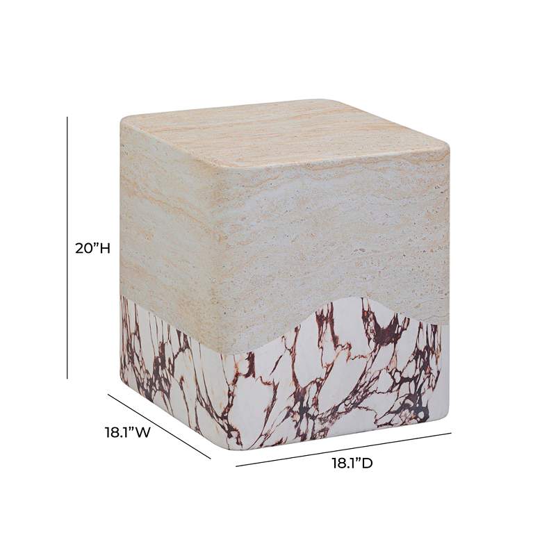Image 6 TOV Brut 18" Wide Faux Travertine Modern Outdoor Side Table more views