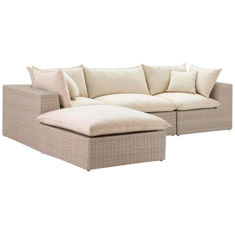 Image 2 TOV Cali 119 3/4" Wide Natural Faux Wicker Outdoor Modular Sectional
