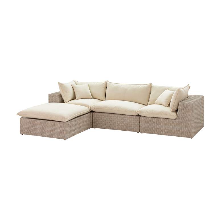 Image 3 TOV Cali 119 3/4" Wide Natural Faux Wicker Outdoor Modular Sectional more views