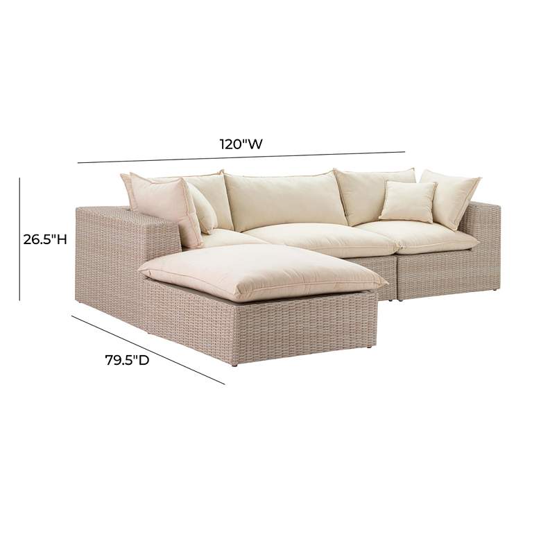 Image 5 TOV Cali 119 3/4" Wide Natural Faux Wicker Outdoor Modular Sectional more views