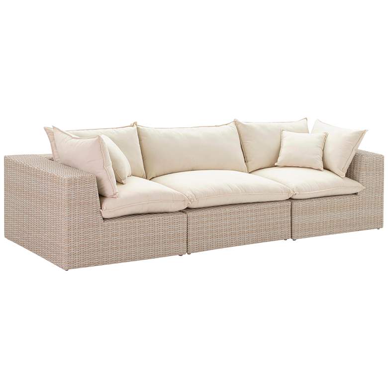 Image 2 TOV Cali 119 3/4" Wide Natural Faux Wicker Outdoor Modular Sofa