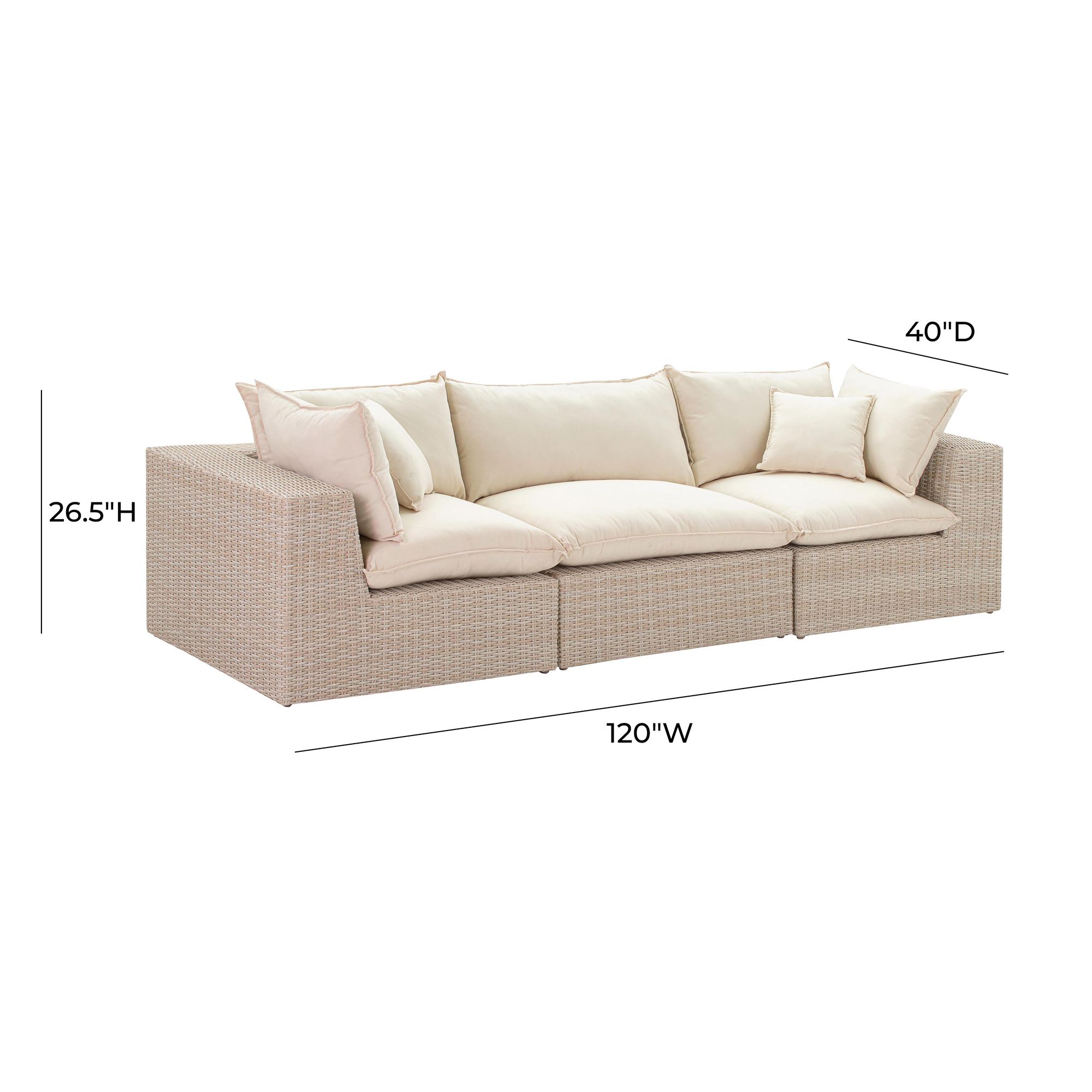 TOV Cali 119 3/4" Wide Natural Faux Wicker Outdoor Modular Sofa in scene