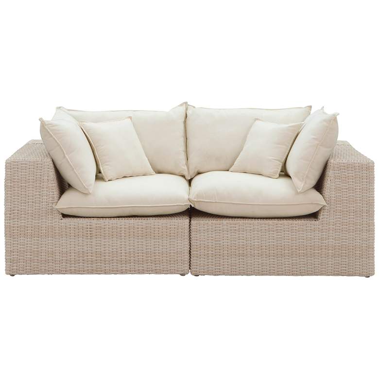 Image 3 TOV Cali 79 1/2" Modern Natural Faux Wicker Outdoor Modular Loveseat more views