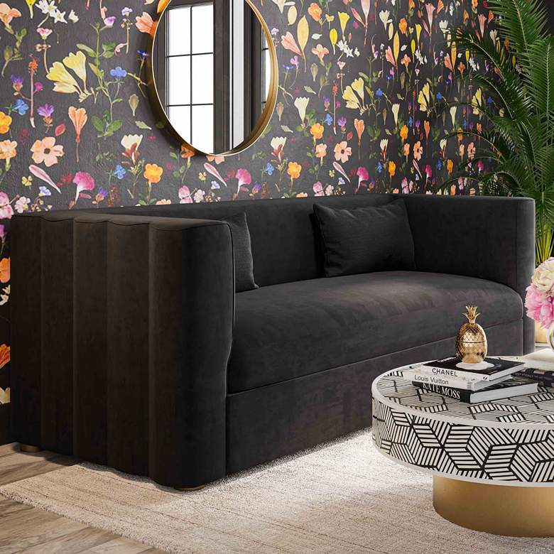 Image 1 TOV Callie 84 1/4" Wide Modern Black Velvet Tufted Sofa