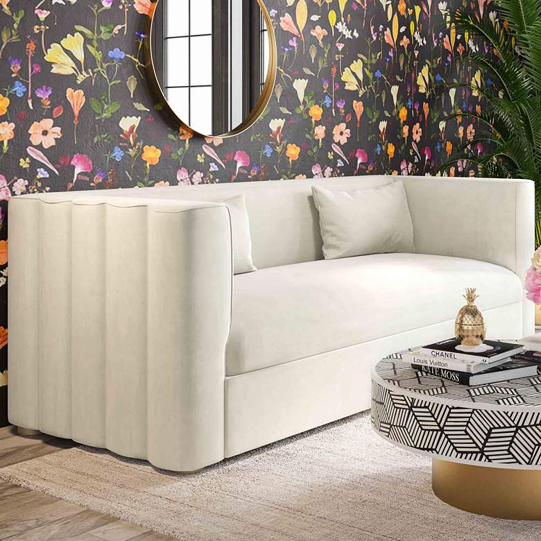 Image 1 TOV Callie 84 1/4" Wide Modern Cream Velvet Tufted Sofa