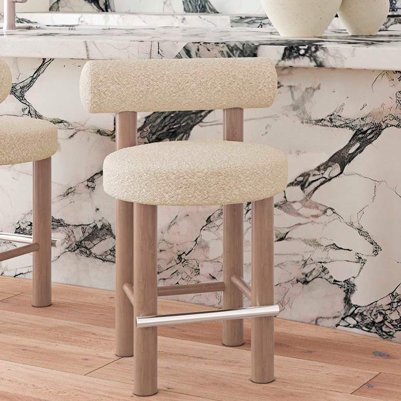Image 2 TOV Carmel 26 1/2" Modern Cream Boucle Fabric Counter Stool