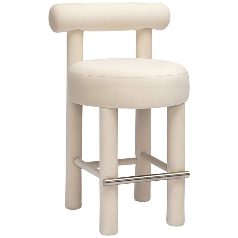 Image 3 TOV Carmel 26 1/2" Modern Cream Velvet Fabric Counter Stool
