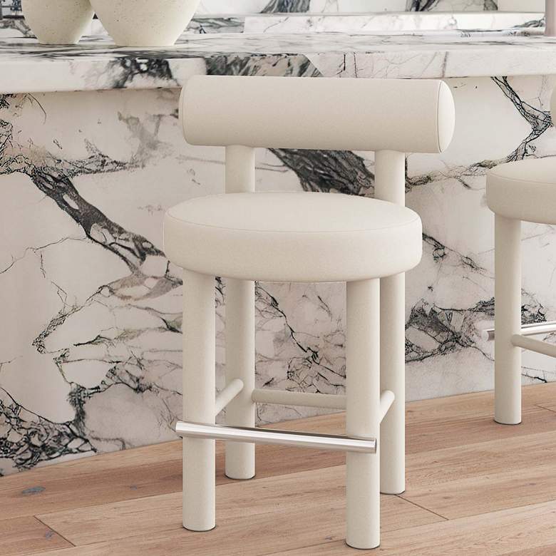 Image 2 TOV Carmel 26 1/2" Modern Cream Velvet Fabric Counter Stool