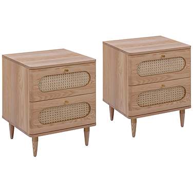 TOV Carmen 19" Wide Wood and Cane 2-Drawer Nightstands Set of 2