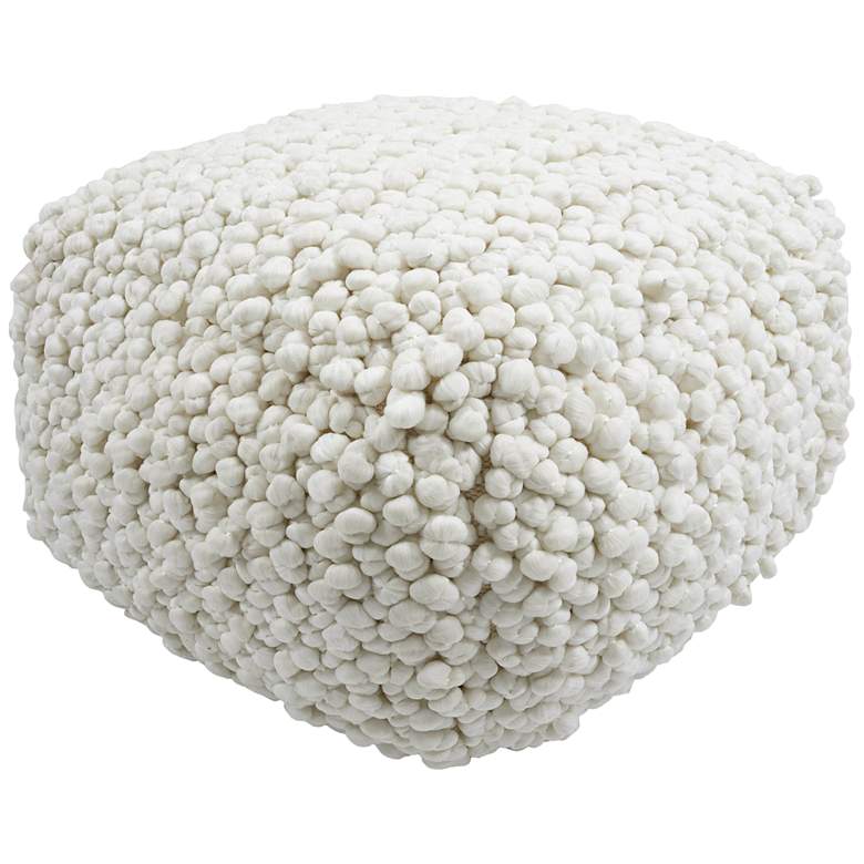 Image 1 TOV Cathy 24" Wide Cream Woven Looped Fabric Pouf Ottoman