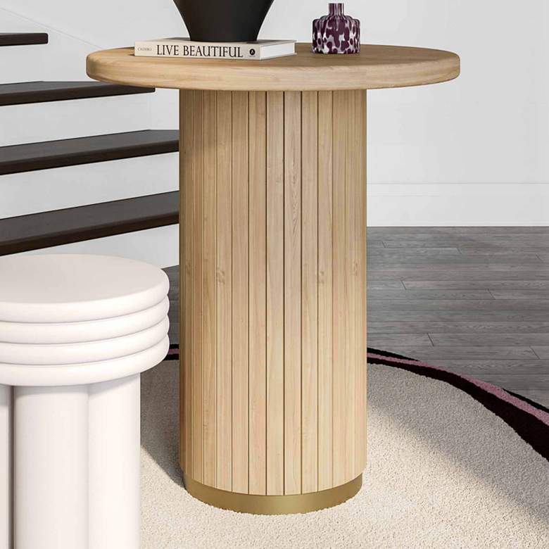 Image 2 TOV Chelsea 26" Wide Modern Natural Oak Wood Round Entry Table