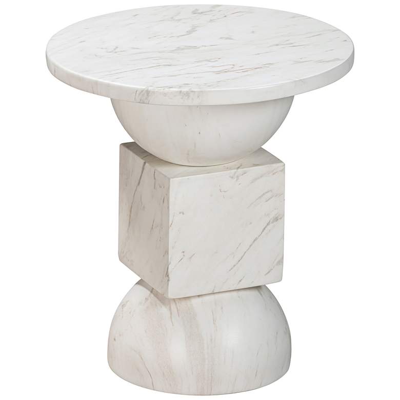 Image 4 TOV Chip 16" Wide White Marble Print Modern Concrete Side Table more views