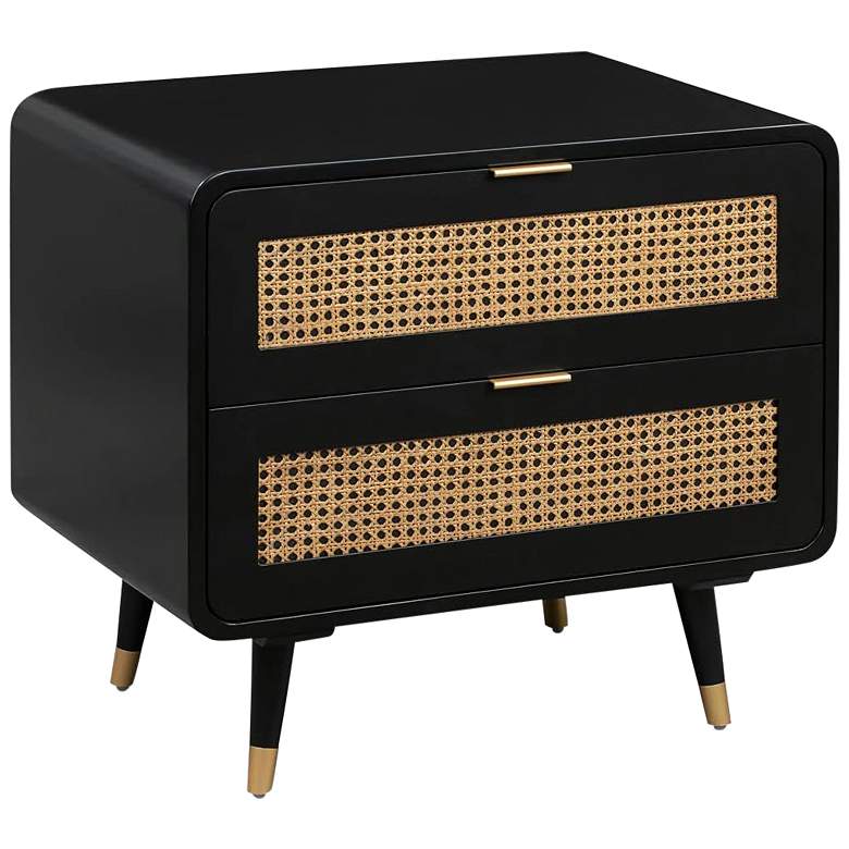 Image 2 TOV Christine 27" Black and Natural Cane 2-Drawer Modern Nightstand