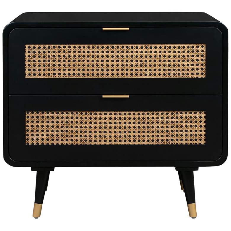 Image 7 TOV Christine 27" Black and Natural Cane 2-Drawer Modern Nightstand more views