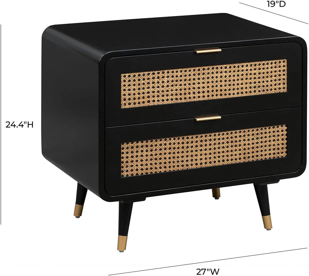 TOV Christine 27" Black and Natural Cane 2-Drawer Modern Nightstand