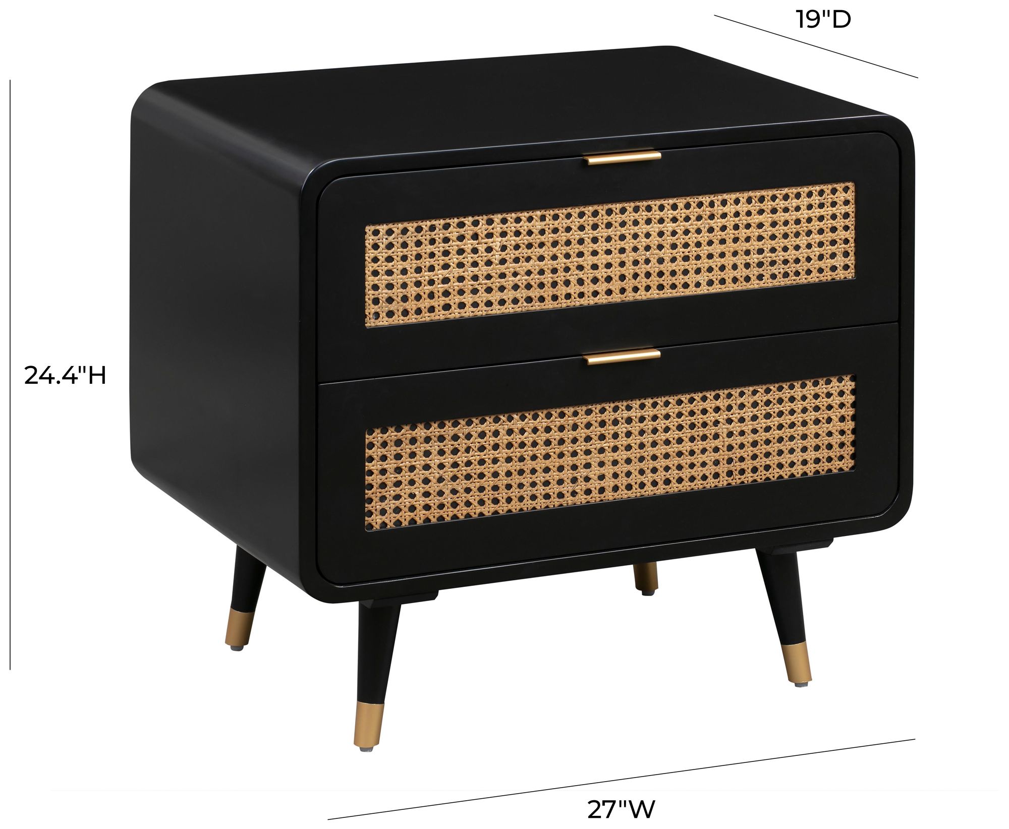 TOV Christine 27" Wide Black 2-Drawer Modern Nightstands Set of 2