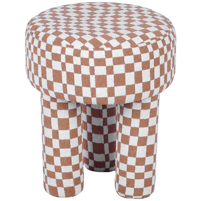 Image 1 TOV Claire 14" Wide Brown Checkered Boucle Modern Accent Stool