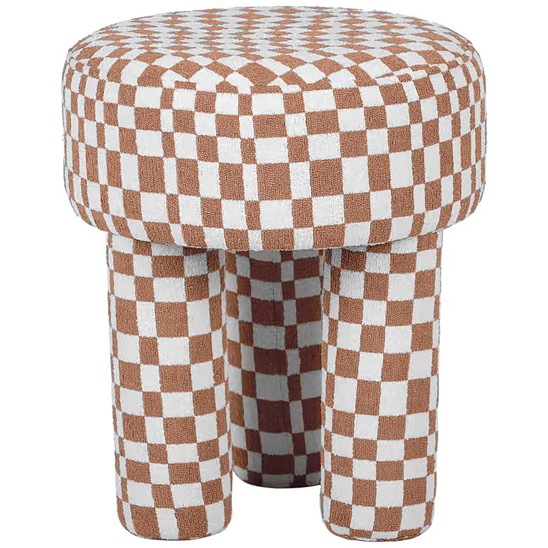 Image 3 TOV Claire 14" Wide Brown Checkered Boucle Modern Accent Stool more views