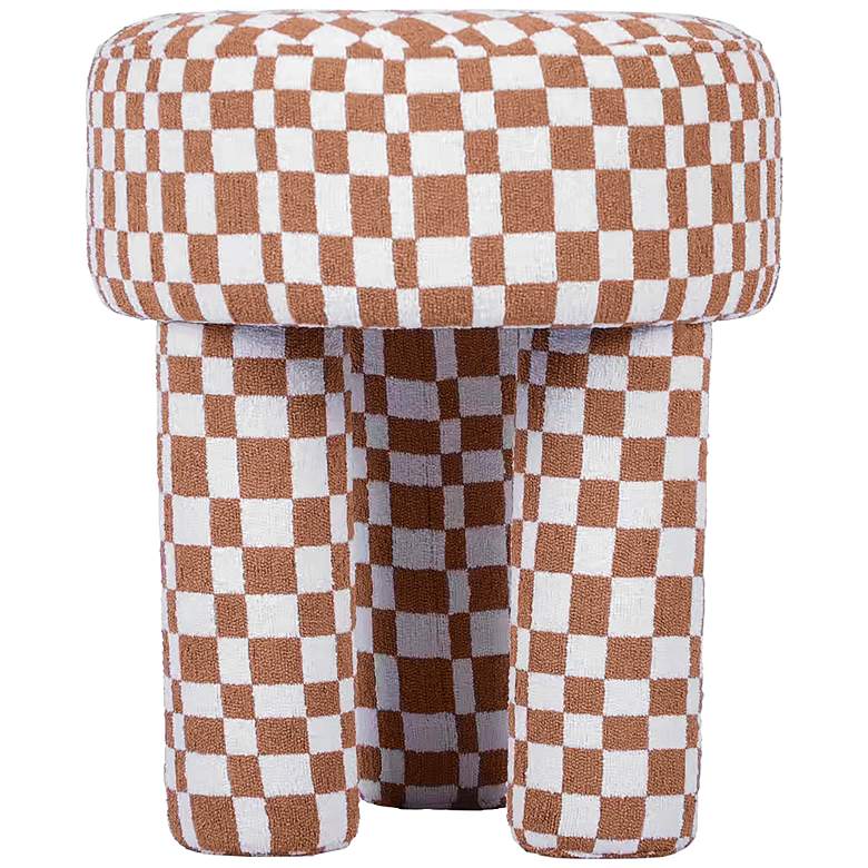 Image 4 TOV Claire 14" Wide Brown Checkered Boucle Modern Accent Stool more views