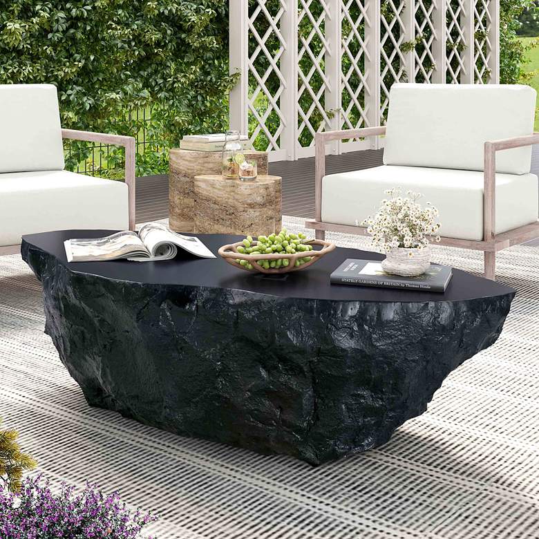 Image 2 TOV Crag 56" Wide Modern Black Indoor-Outdoor Coffee Table
