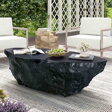 TOV Crag 56" Wide Modern Black Indoor-Outdoor Coffee Table